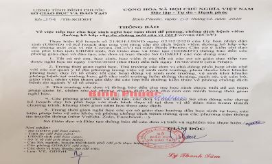 Bình Phước tiếp tục cho học sinh nghỉ học đến ngày 16-2 Bình Phước tiếp tục cho học sinh nghỉ học đến ngày 16-2
