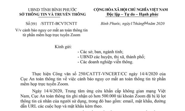 Nguy cơ mất an toàn thông tin từ phần mềm họp trực tuyến Zoom Nguy cơ mất an toàn thông tin từ phần mềm họp trực tuyến Zoom