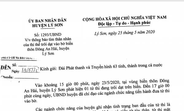 Truy tìm danh tính nạn nhân trôi dạt vào vùng biển Lý Sơn
