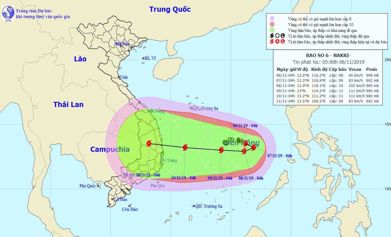Bão số 6 giật cấp 10 sẽ di chuyển chậm về phía Đông và mạnh thêm