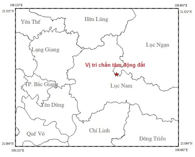 Xảy ra động đất 3,2 độ Richter tại khu vực Lục Ngạn-Bắc Giang