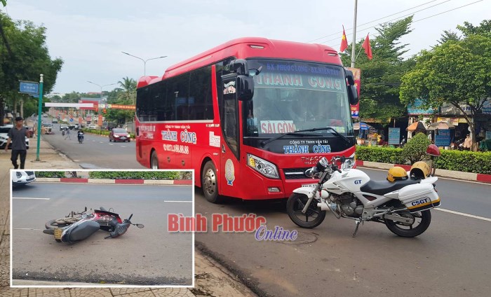 Bị thương nặng vì xe khách đánh lái bất ngờ