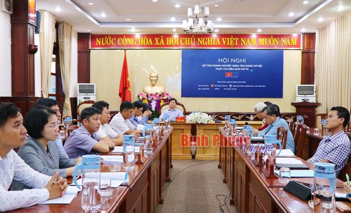 Bình Phước tham gia Hội nghị trực tuyến “Hỗ trợ doanh nghiệp SMEs thực thi hiệu quả EVFTA” Bình Phước tham gia Hội nghị trực tuyến “Hỗ trợ doanh nghiệp SMEs thực thi hiệu quả EVFTA”