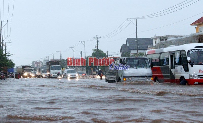 Đường ĐT 741 chìm trong biển nước Đường ĐT 741 chìm trong biển nước