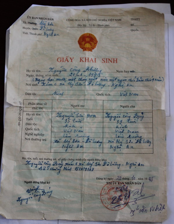 Phòng tư pháp huyện Đô Lương đã kiểm tra hồ sơ của Công Phượng