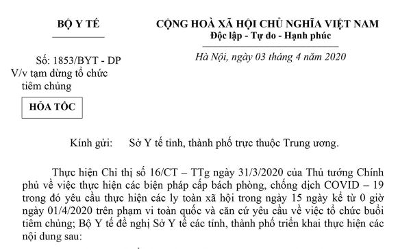 Tạm dừng tổ chức tiêm chủng