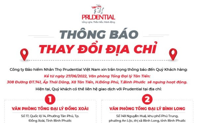Thông báo: Prudential thay đổi địa chỉ