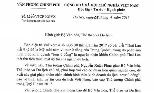Thủ tướng yêu cầu chấn chỉnh hình thức "tour 0 đồng" Thủ tướng yêu cầu chấn chỉnh hình thức "tour 0 đồng"