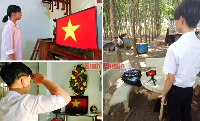 Thiêng liêng hình ảnh học sinh chào cờ đầu tuần trực tuyến Thiêng liêng hình ảnh học sinh chào cờ đầu tuần trực tuyến